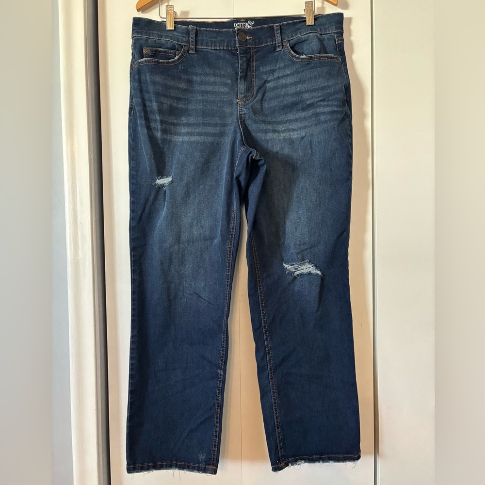 Terra & Sky Women's Straight Leg Jeans - Dark Blue